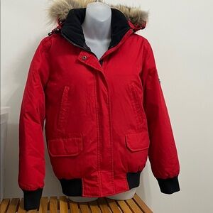Tundra Red Fur-Trimmed Hooded Jacket